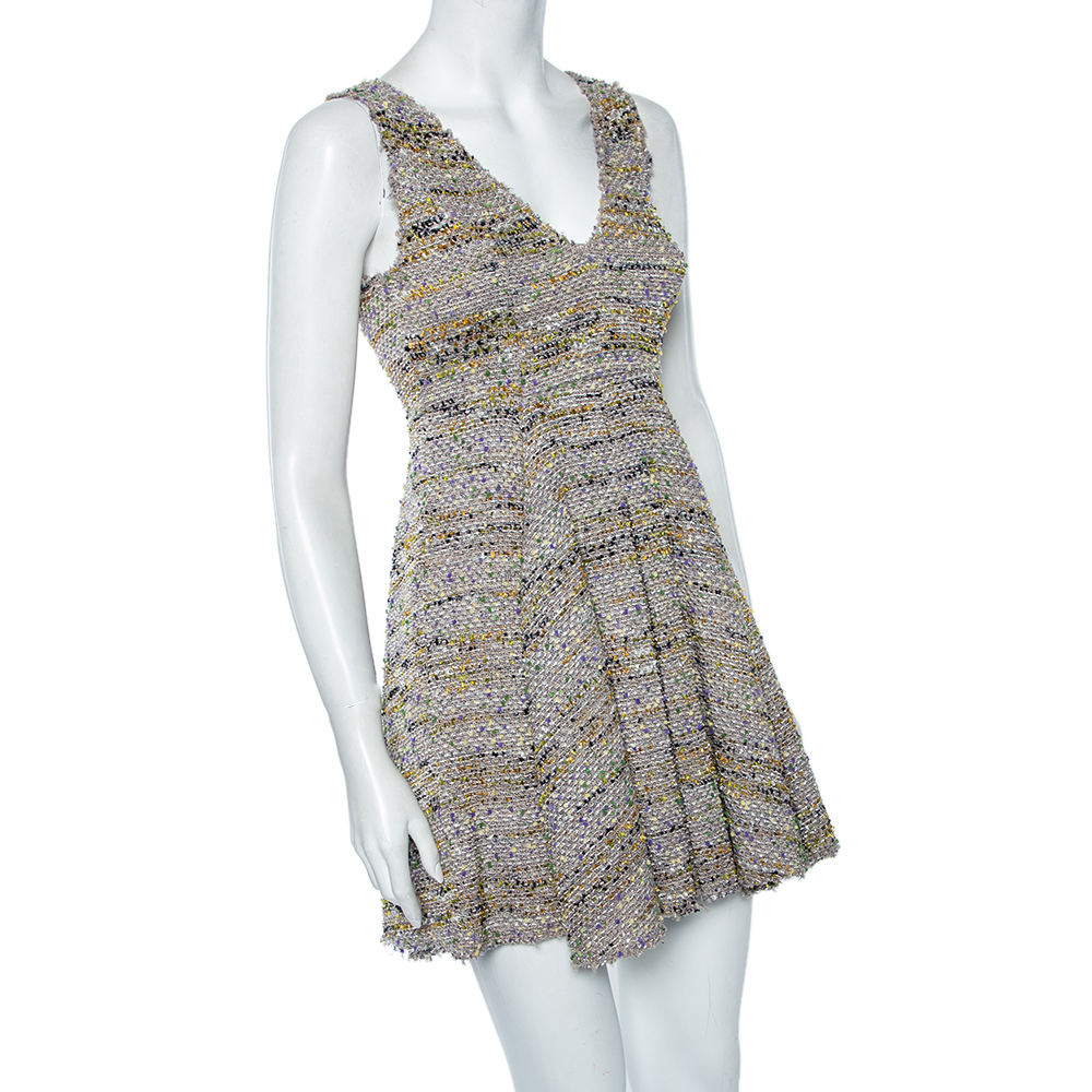 

M Missoni Multicolored Lurex Knit Sleeveless Pleated Short Dress, Multicolor
