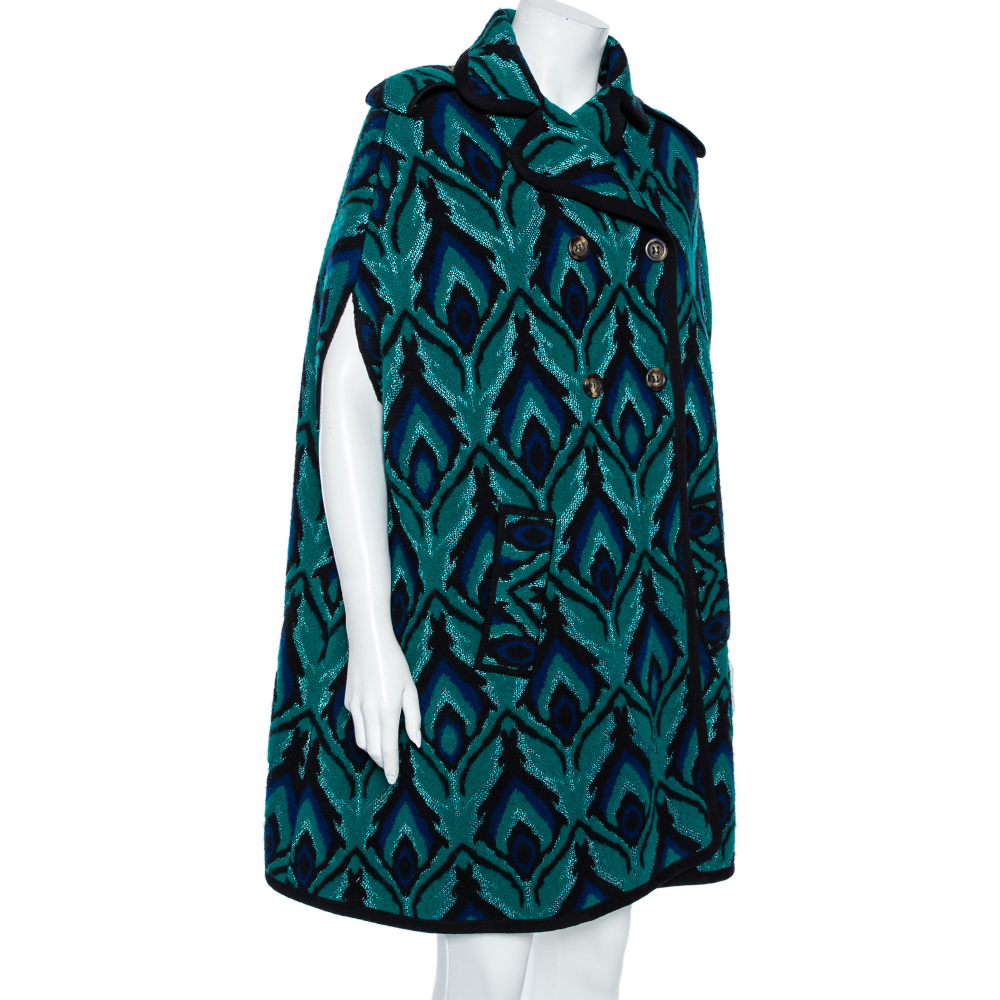 

M Missoni Green Jacquard Knit Double Breasted Cape