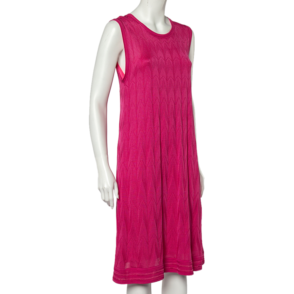 

M Missoni Pink Knitted Cotton Sleeveless Round Neck Dress
