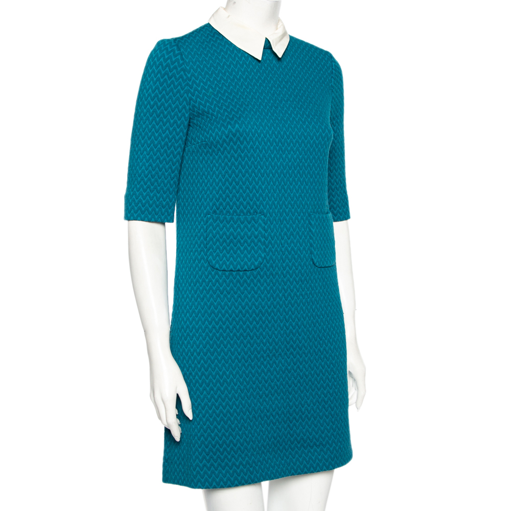 

M Missoni Blue Textured Knit Pocket Detailed Short A-Line Dress