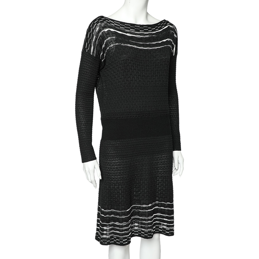 

M Missoni Black Textured Knit Long Sleeve Short Dress