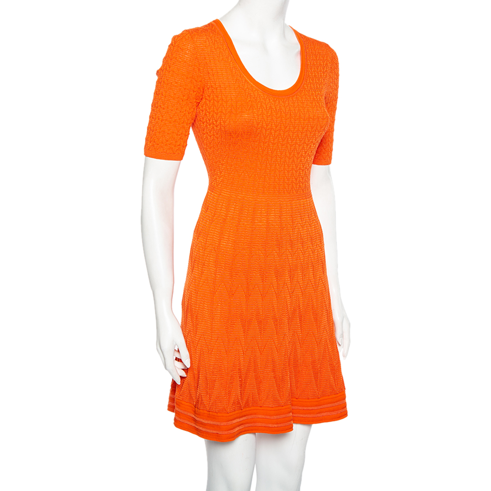 

M Missoni Orange Chevron Knit Short Dress