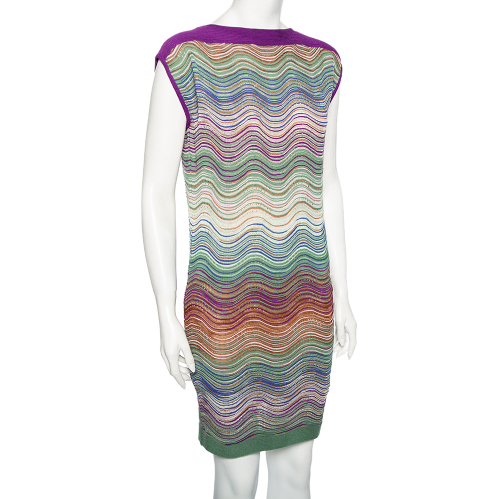 

M Missoni Multicolor Wave Pattern Knit Sleeveless Dress