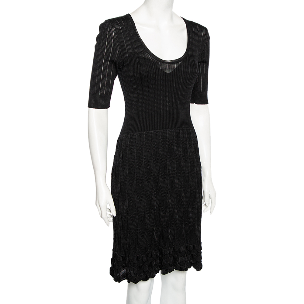 

M Missoni Black Chevron Knit Short Dress