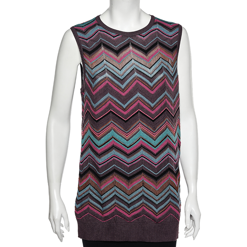 

M Missoni Multicolored Perforated Knit Sleeveless Top XL, Multicolor