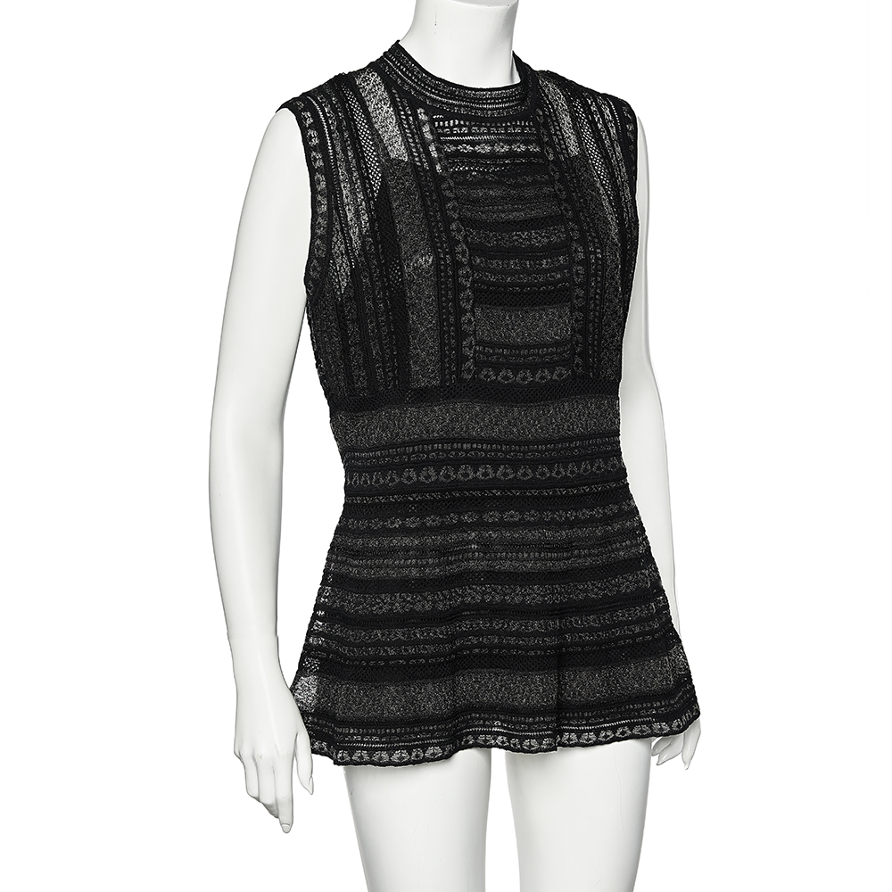 

M Missoni Black Striped Knit Sleeveless Peplum Top