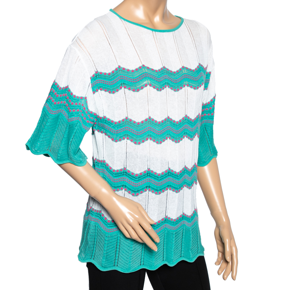 

M Missoni Green & White Patterned Knit Oversized Top