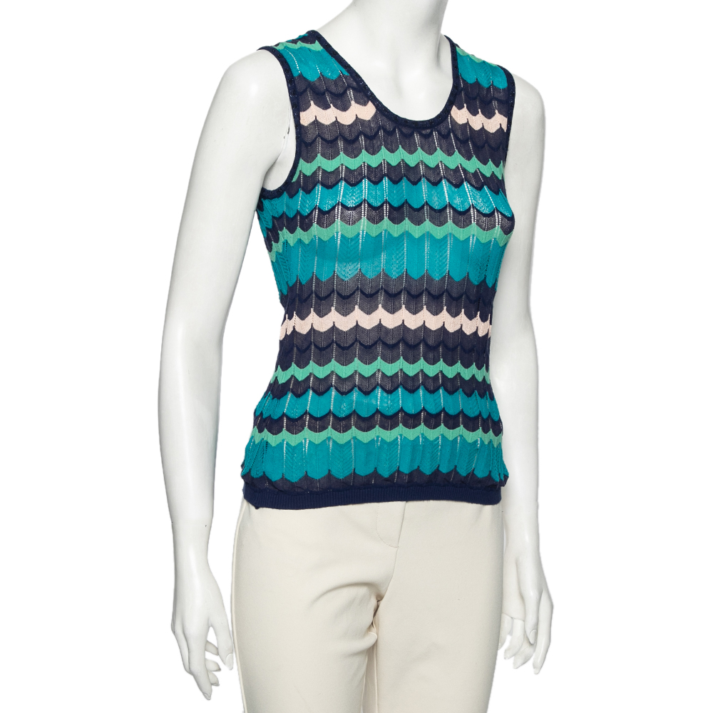 

M Missoni Blue Patterned Knit Sleeveless Top