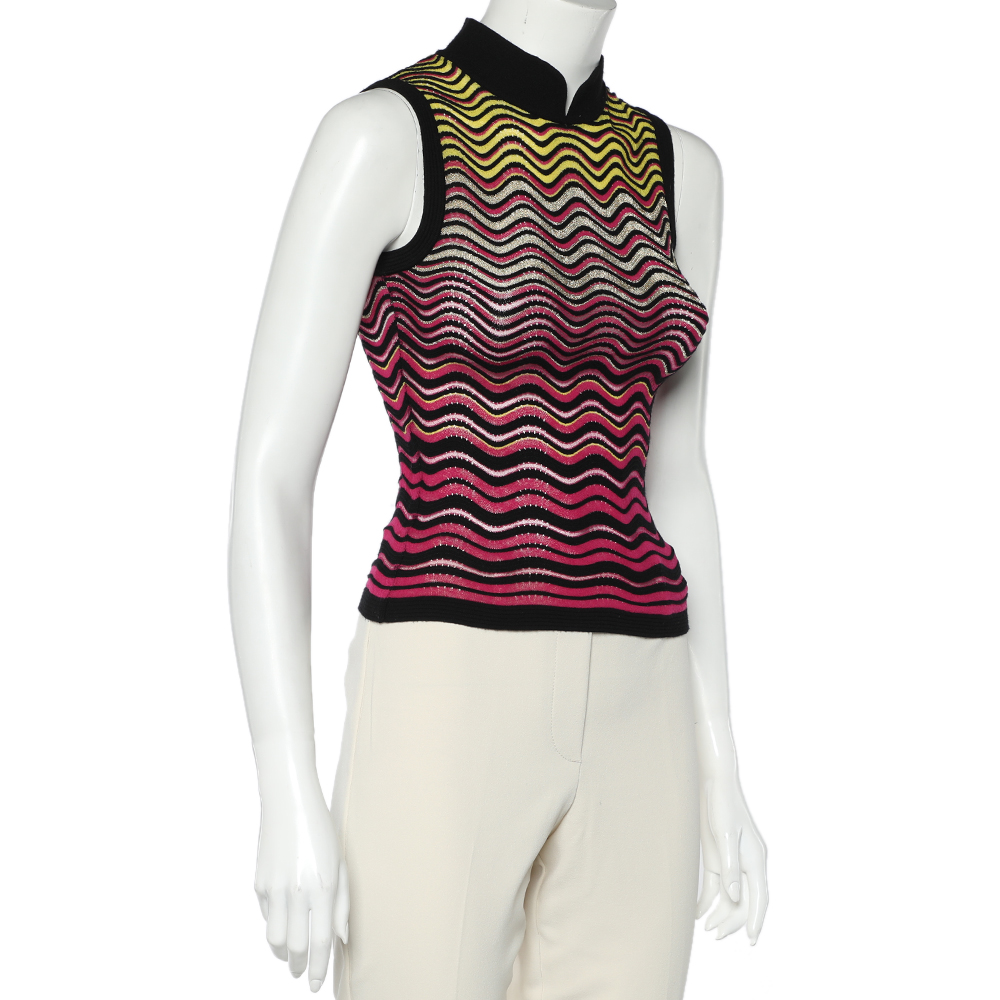

M Missoni Multicolor Wave Pattern Knit Sleeveless Top
