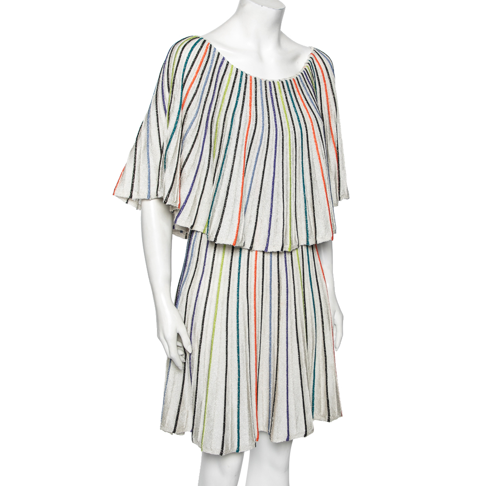 

M Missoni Silver Striped Lurex Knit Overlay Detail Mini Dress