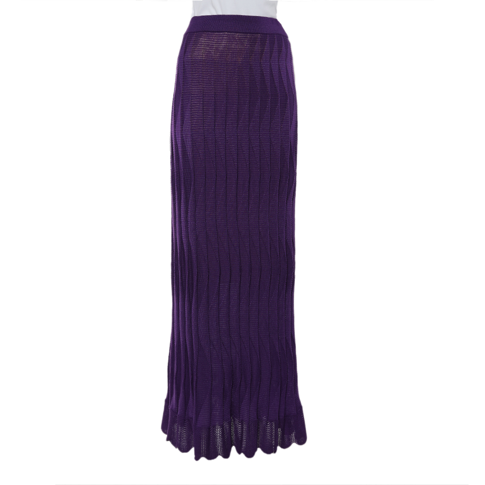 

M Missoni Purple Patterned Wool Knit Maxi Skirt