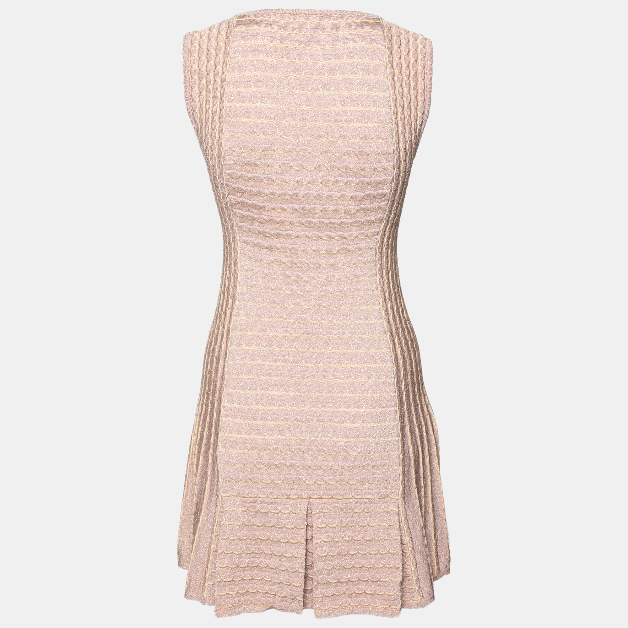 

M Missoni Beige Lurex Patterned Knit Sleeveless Dress