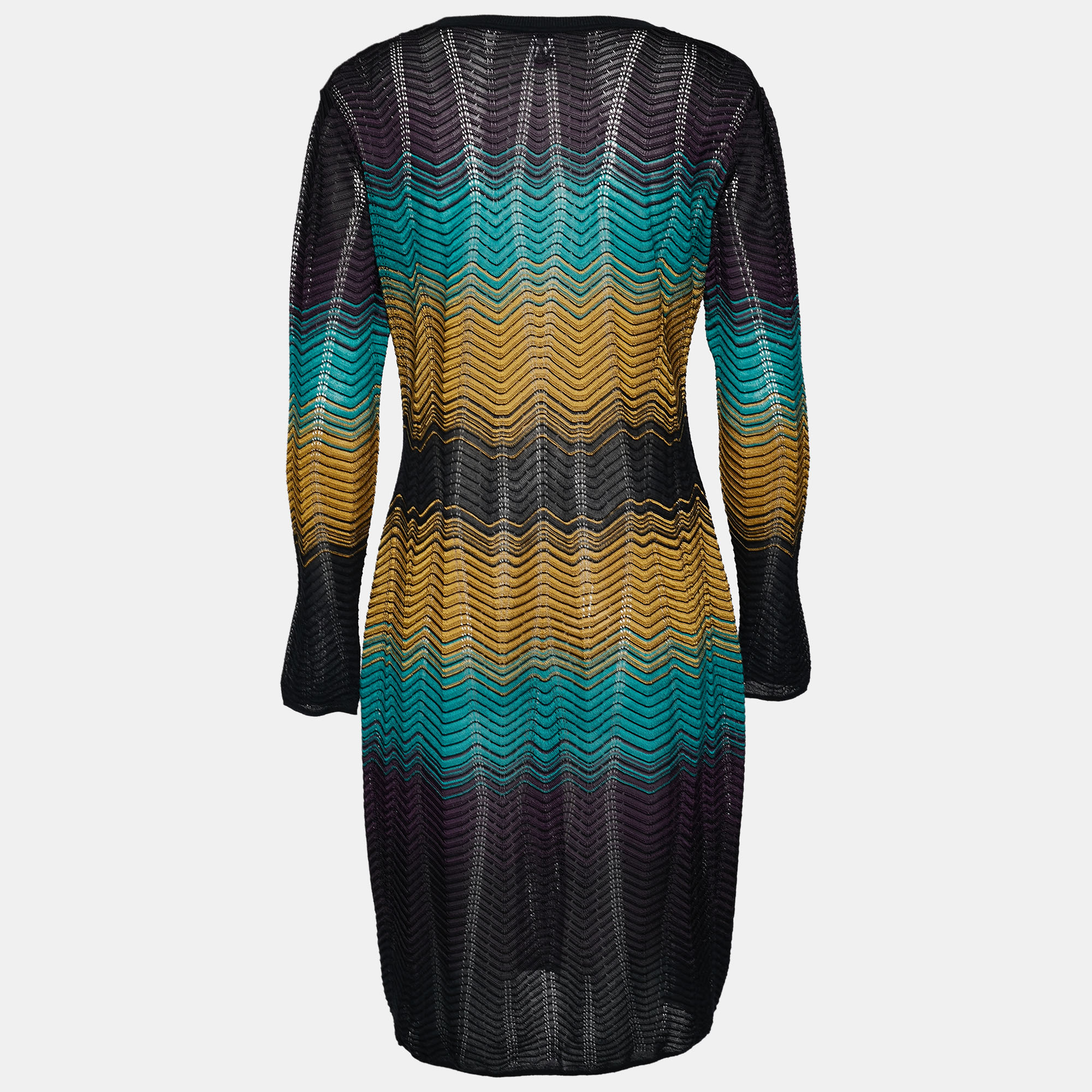 

M Missoni Multicolored Wave Textured Knit Long Sleeve Dress, Multicolor