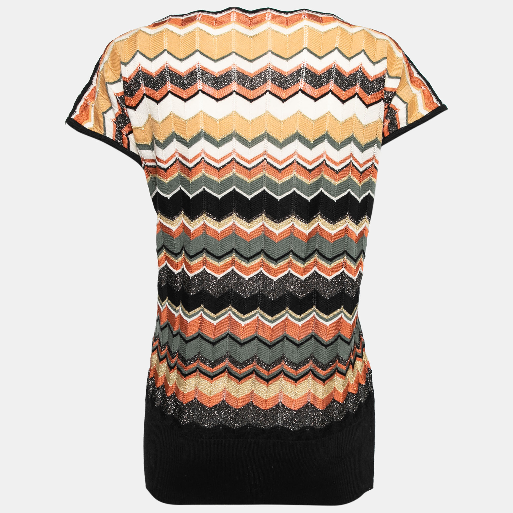 

M Missoni Multicolor Patterned Lurex Knit Short Sleeve Top