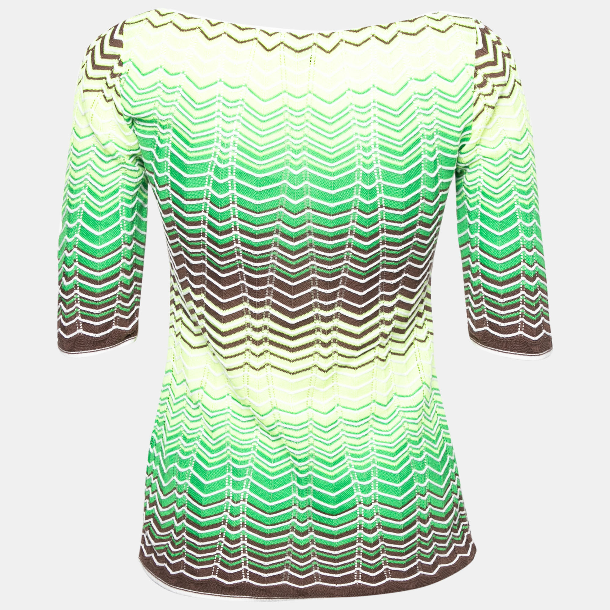 

Missoni Neon Green & Brown Patterned Pointelle Knit V-Neck Top