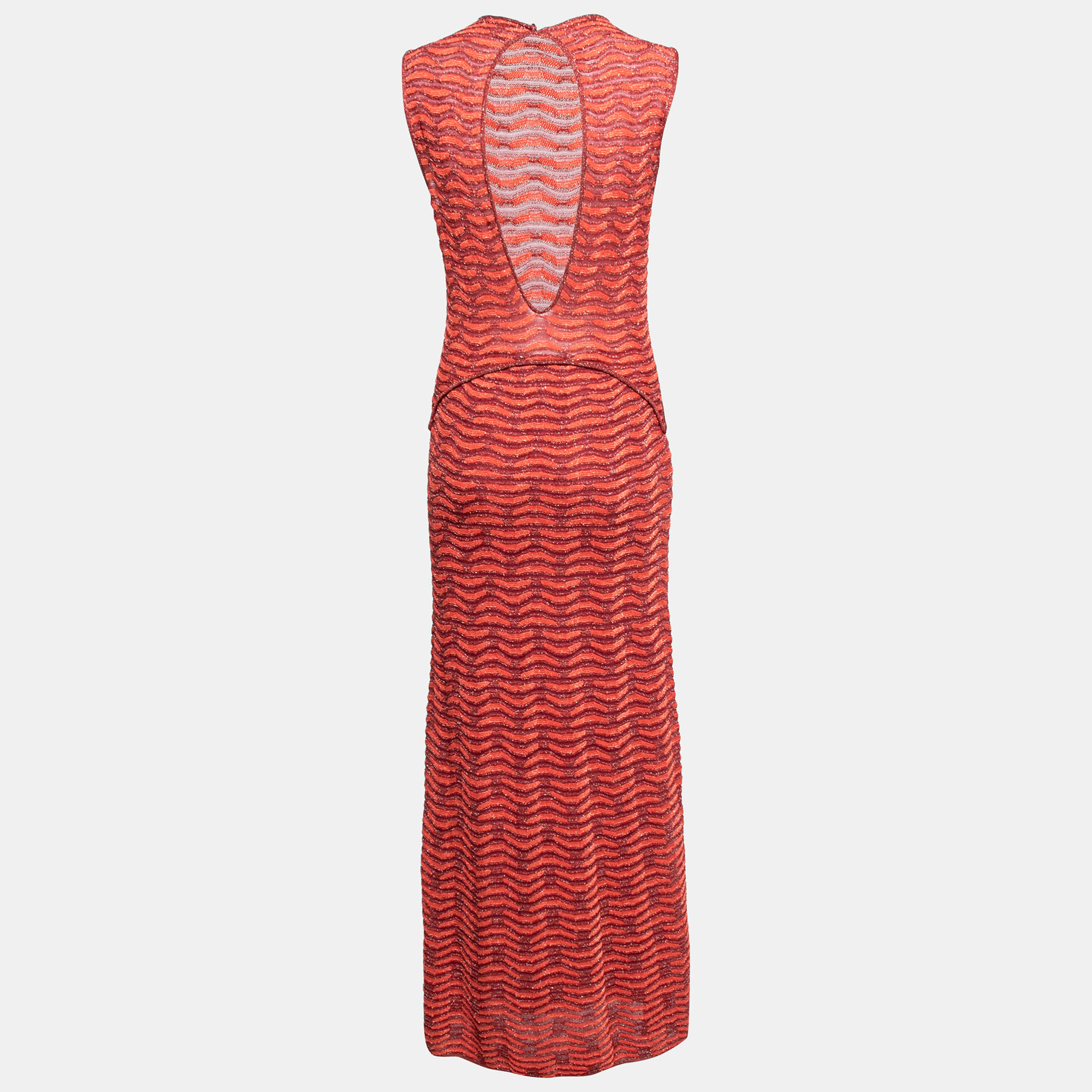 

M Missoni Orange Patterned Lurex Knit Cut-Out Detail Sleeveless Maxi Dress