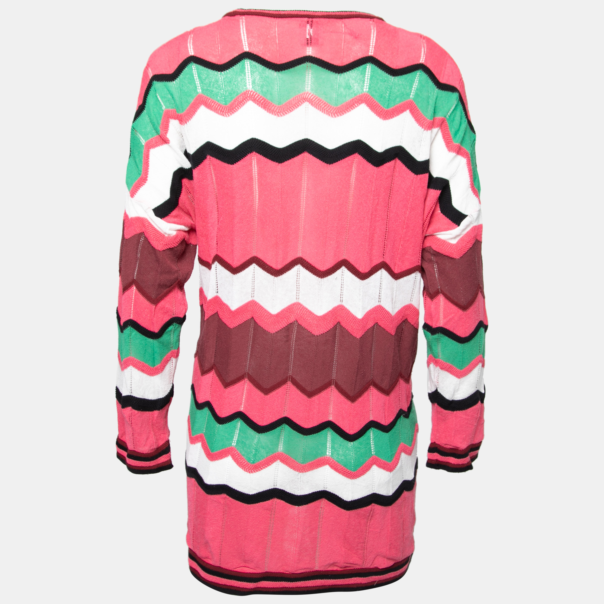 

M Missoni Pink Patterned Cotton Knit Button Front Cardigan