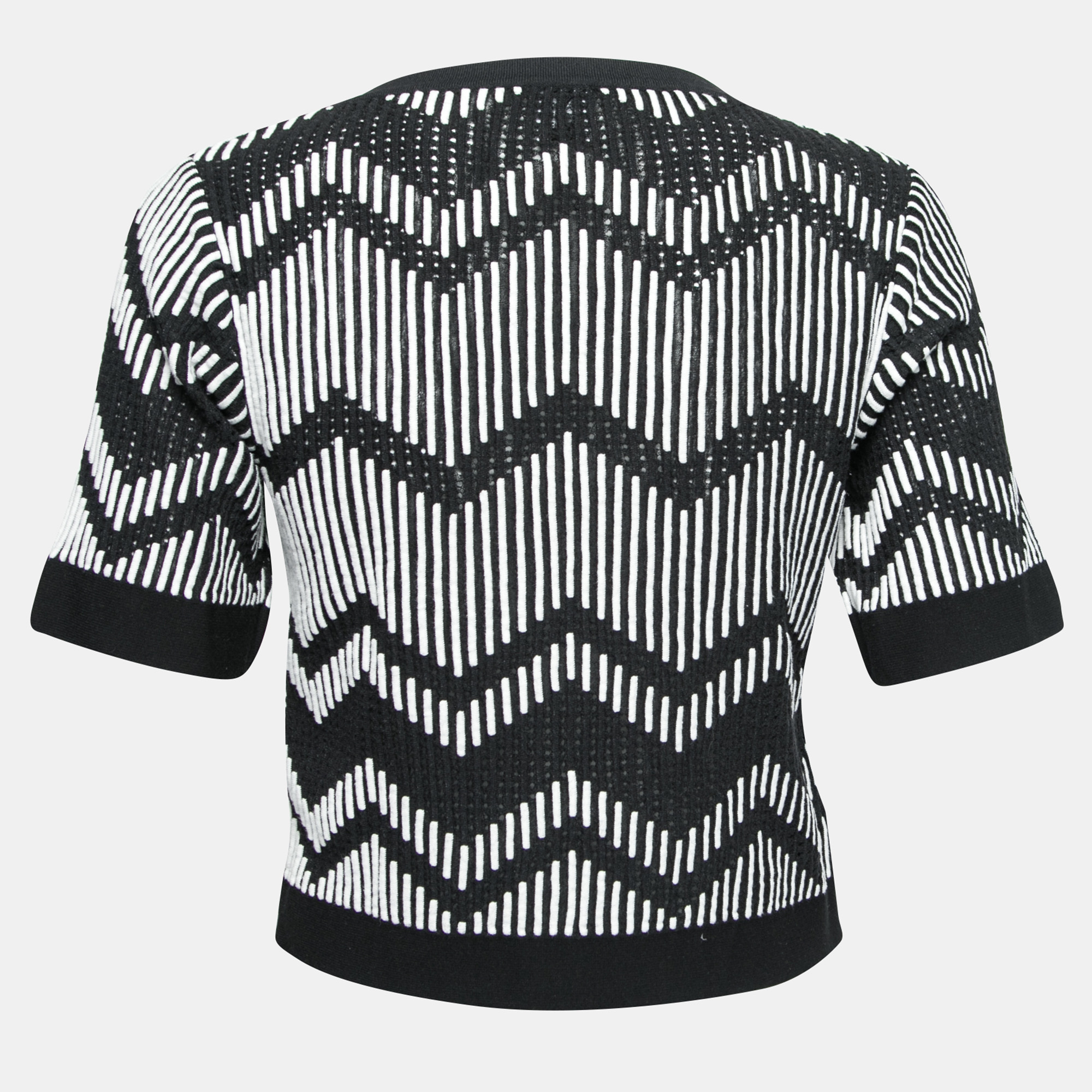 

M Missoni Monochrome Patterned Knit Short Sleeve Top, Black