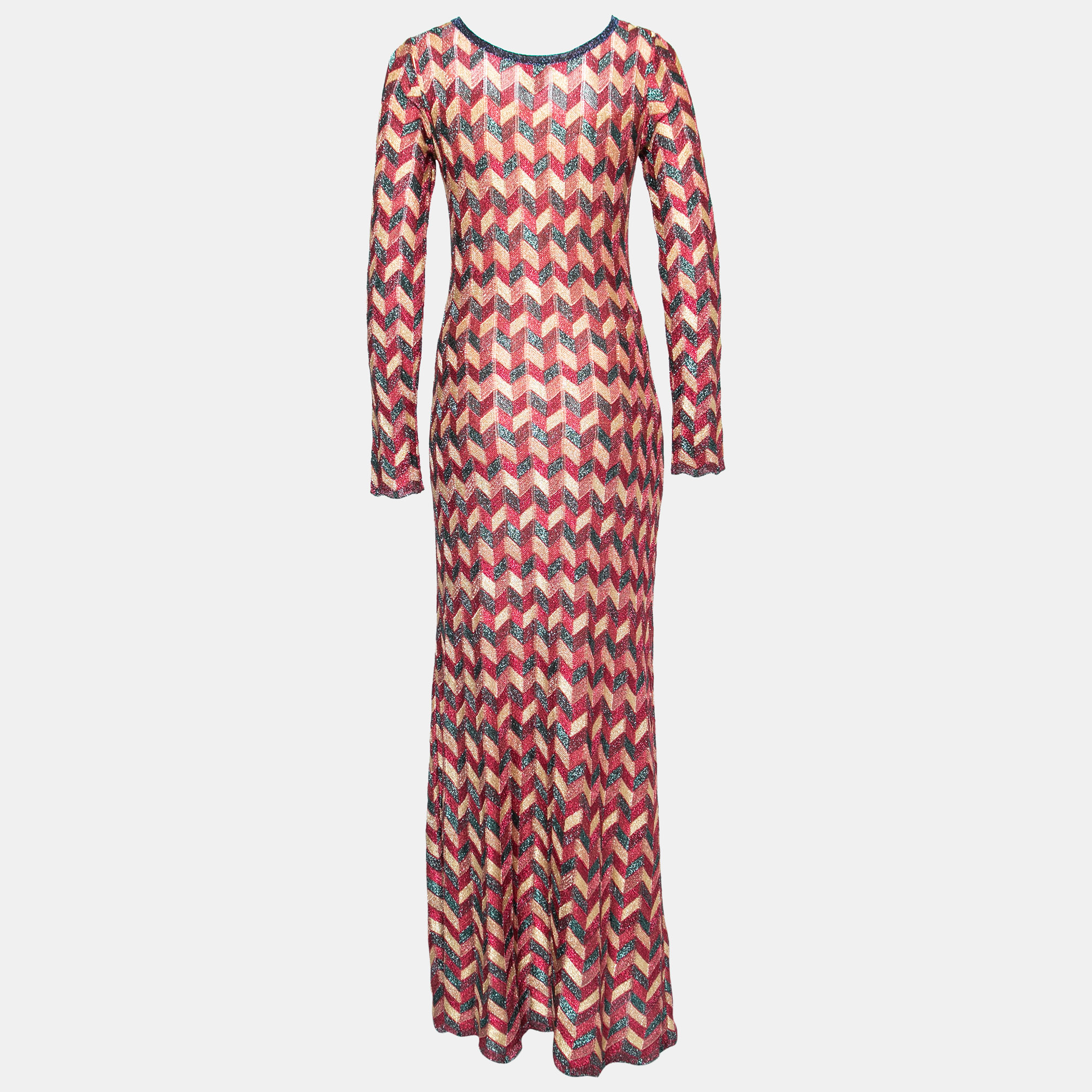 

Missoni Red Patterned Lurex Knit Long Sleeve Maxi Dress