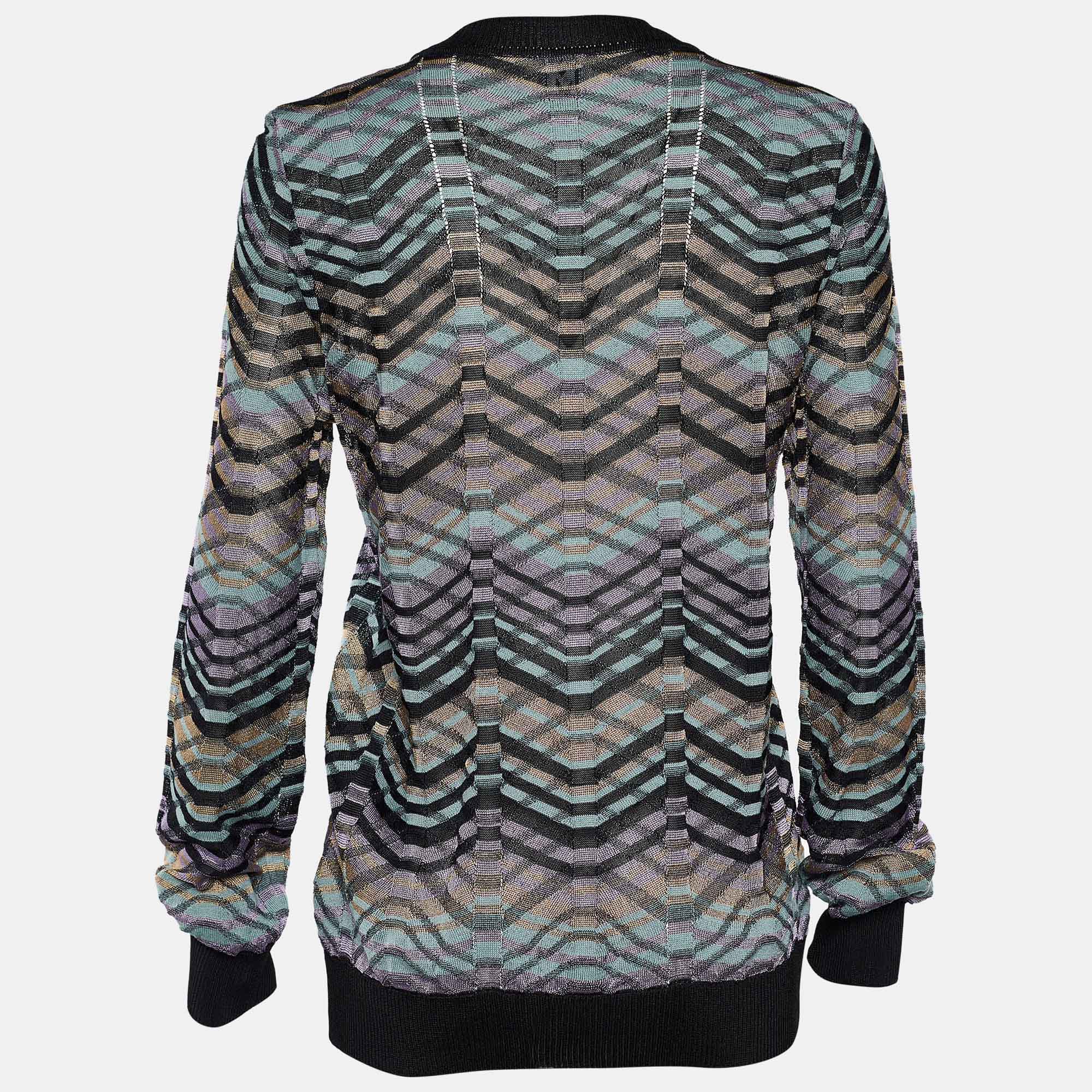 

M Missoni Multicolor Patterned Knit Button Front Cardigan