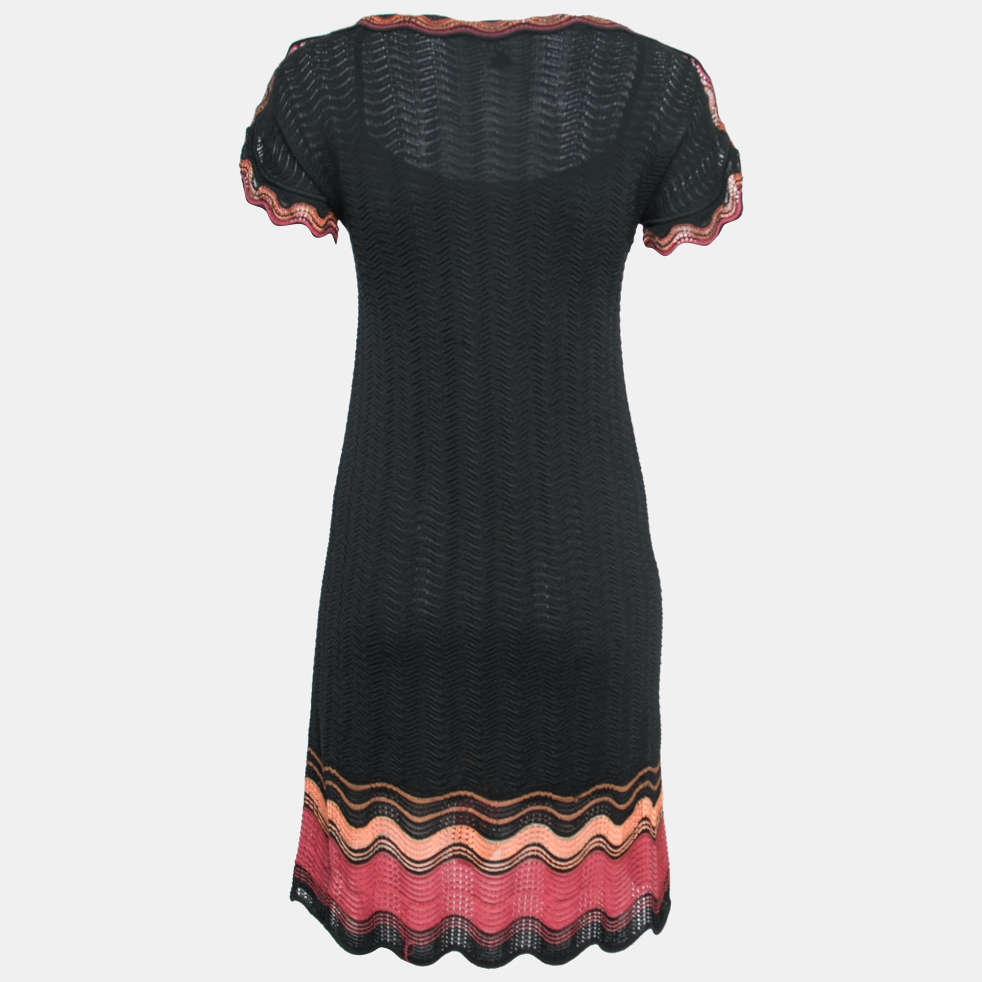 

M Missoni Black Pattered Knit Short Sleeve Dress
