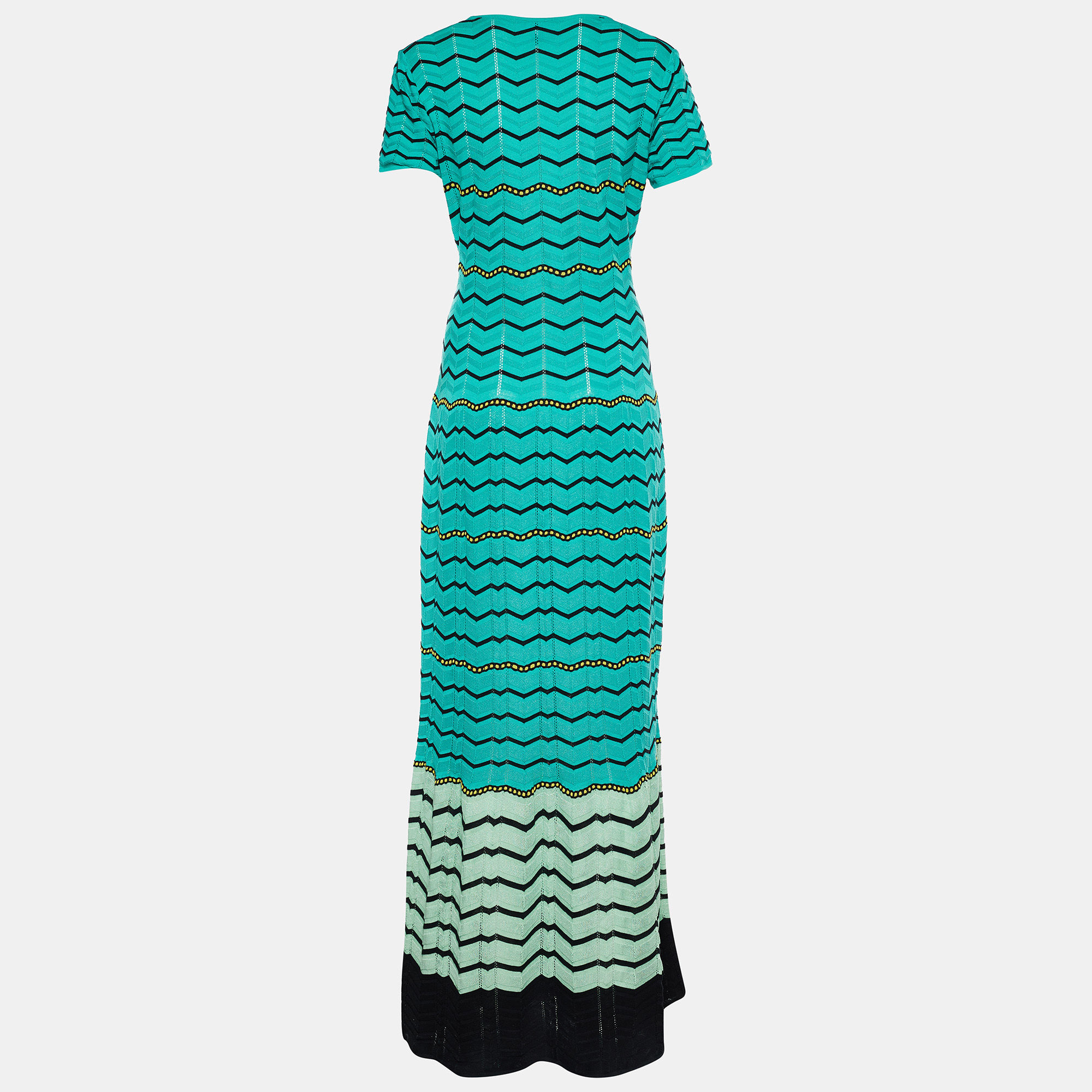 

M Missoni Green Chevron Pattern Perforated Knit Maxi Dress