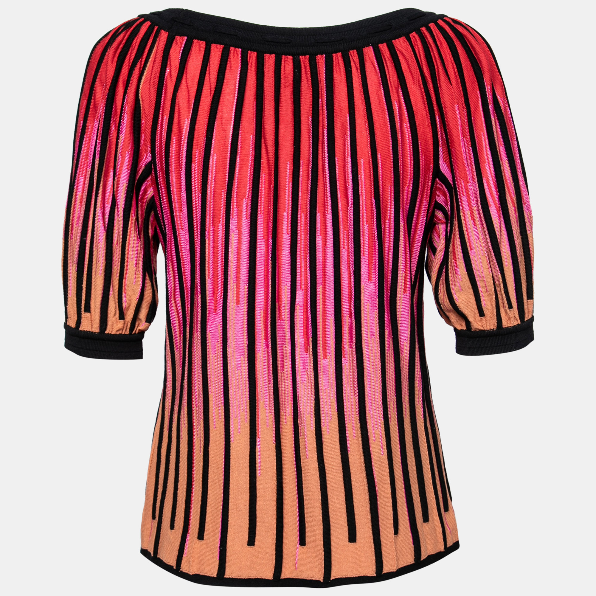 

M Missoni Pink Striped Cotton Knit Neck Tie Detail Top