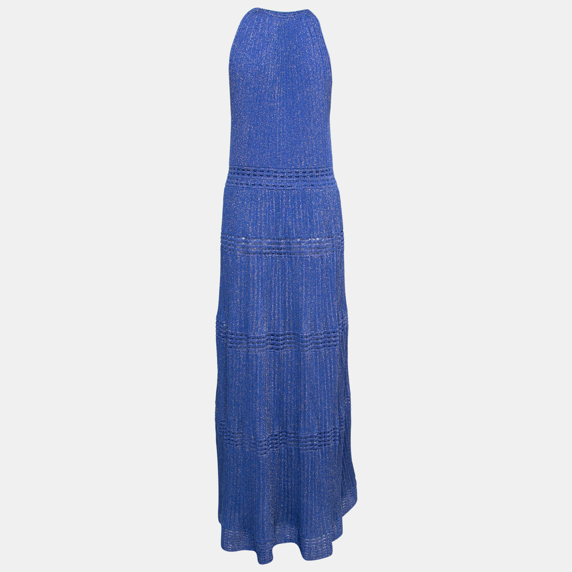 

Missoni Royal Blue Lurex Knit Halter Neck Maxi Dress