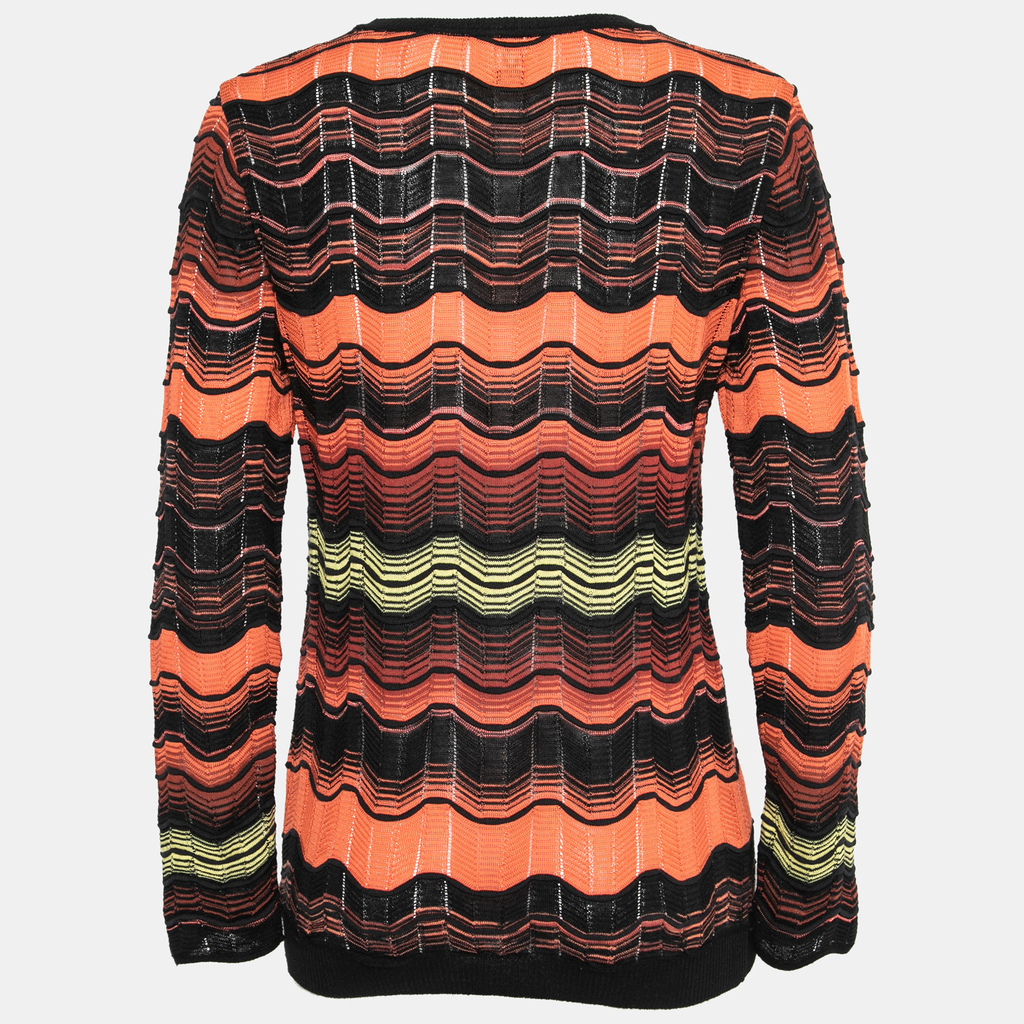 

M Missoni Orange Patterned Knit Round Neck Long Sleeve Top
