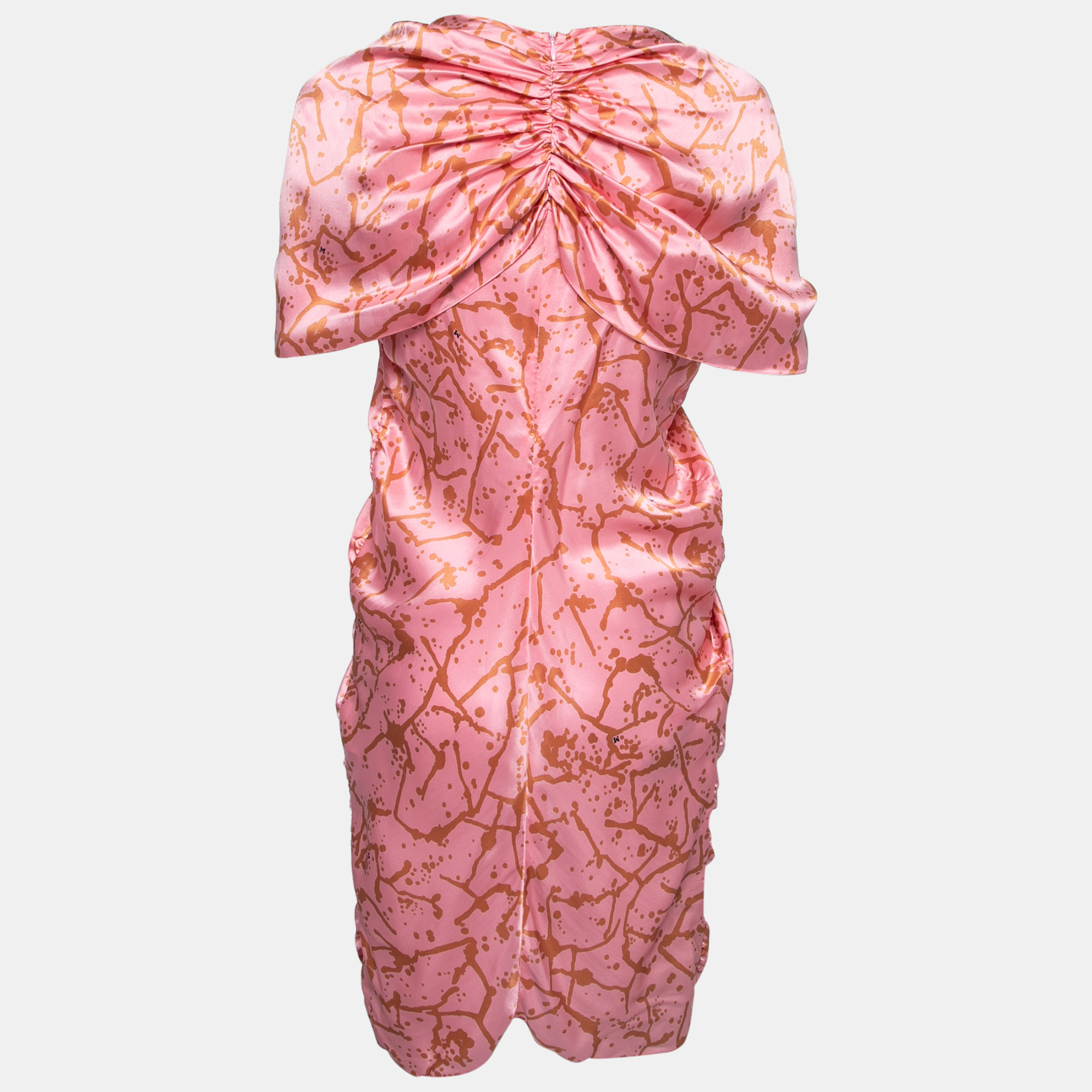 

Missoni Pink Printed Silk Embellished Bodice Ruched Detail Dress