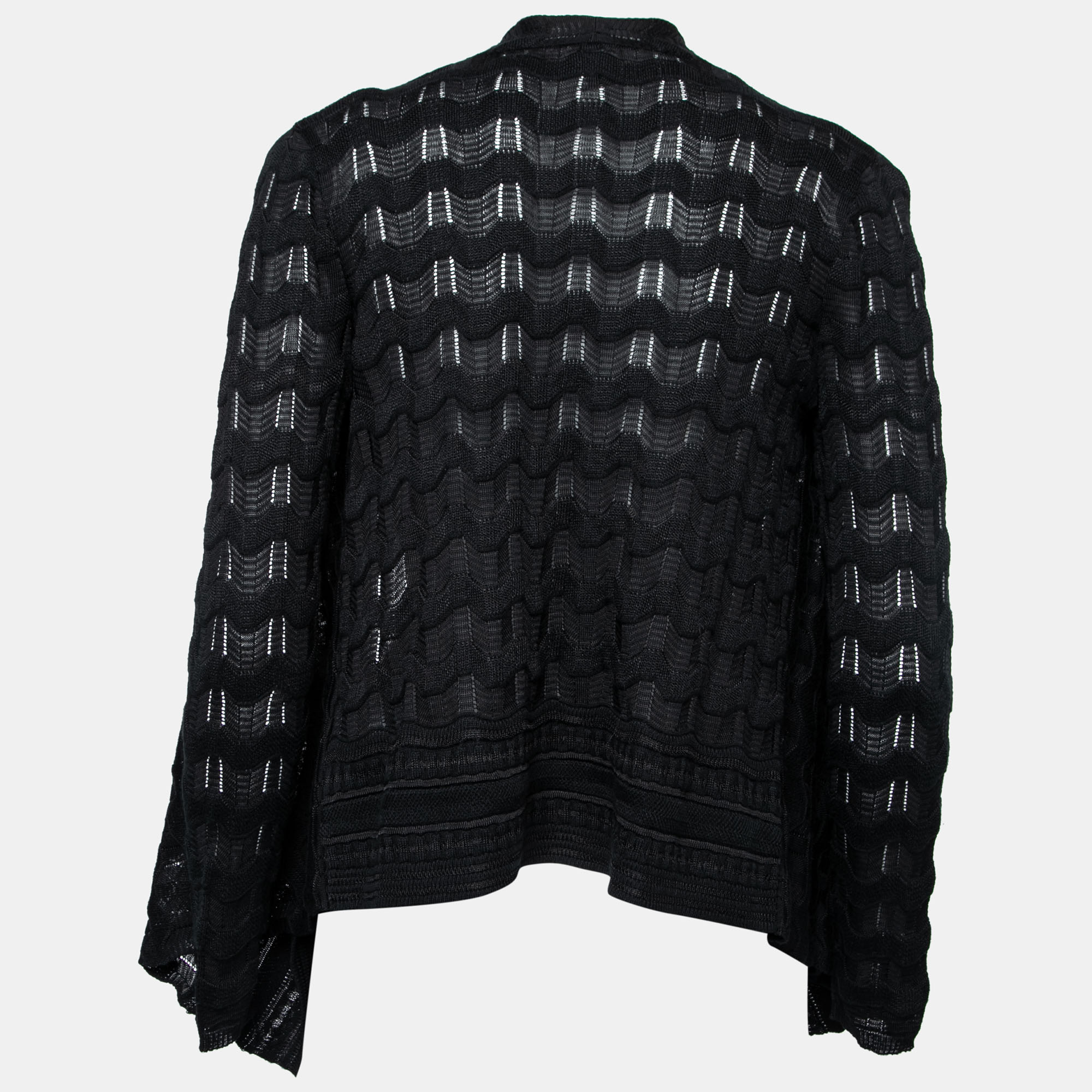 

M Missoni Black Wave Knit Waterfall Collar Open Front Cardigan