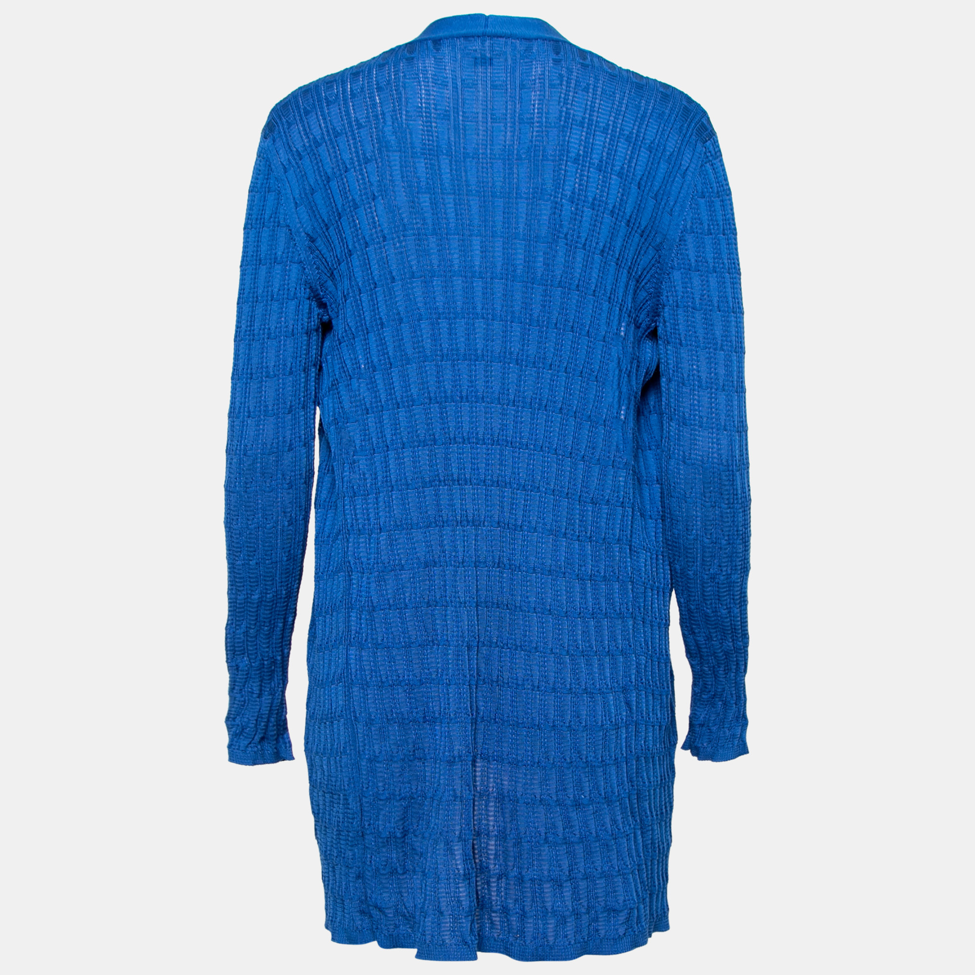 

Missoni Blue Ribbed Knit Open Front Cardigan