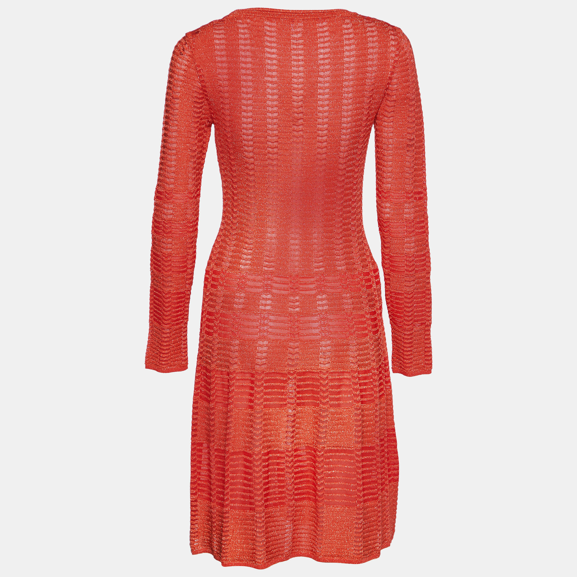 

Missoni Orange Textured Lurex Knit Long Sleeve A-Line Dress