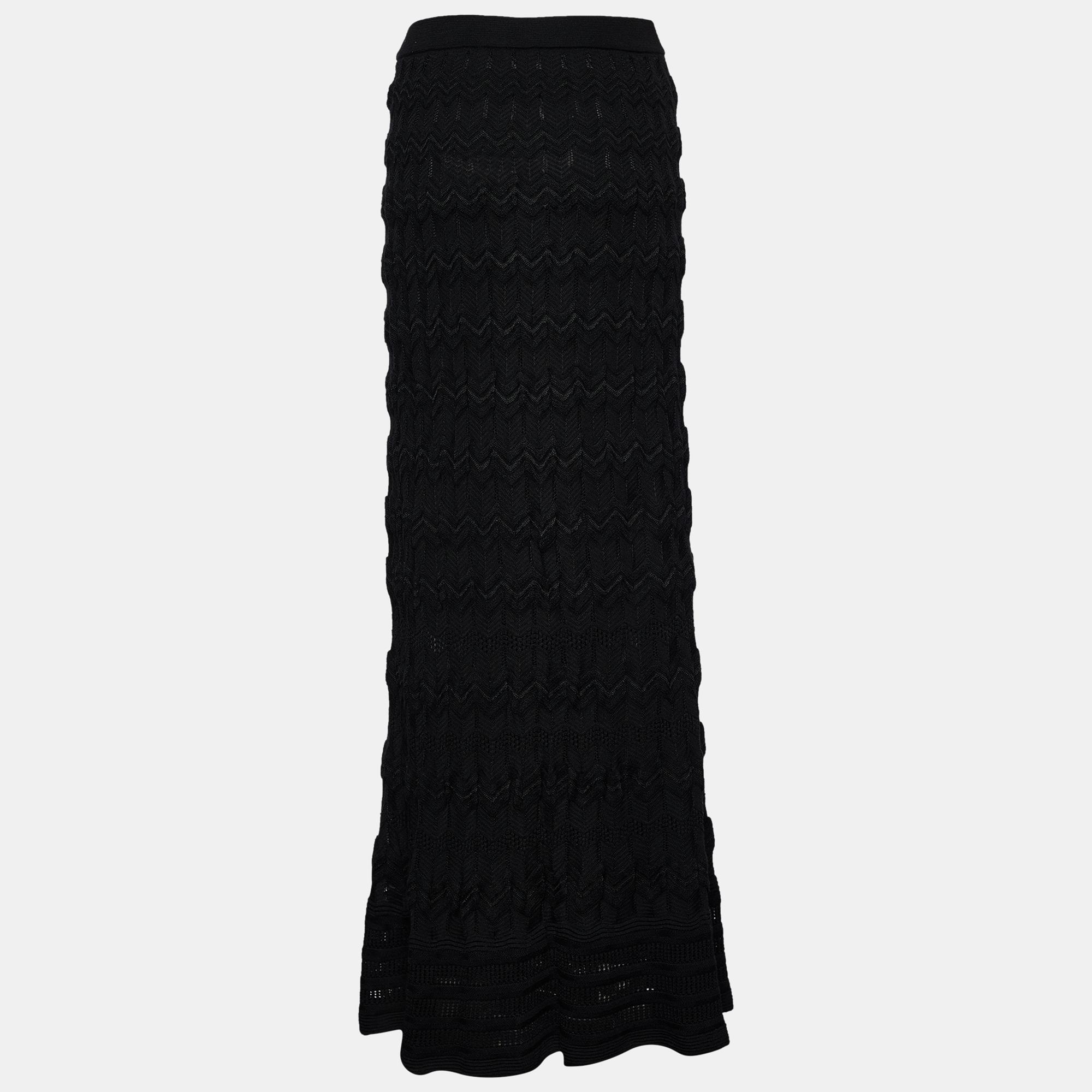 

M Missoni Black Wool Knit Maxi Skirt