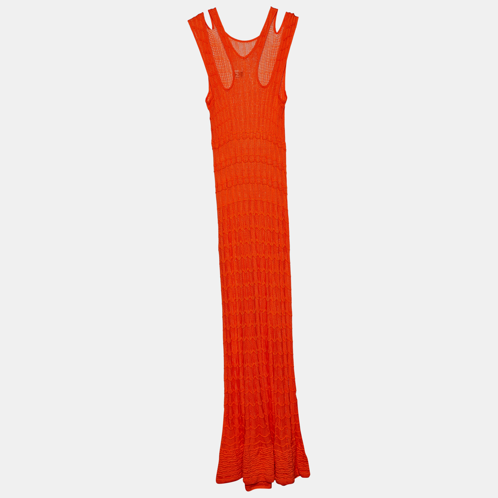 

M Missoni Orange Pattern Knit Sleeveless Maxi Dress