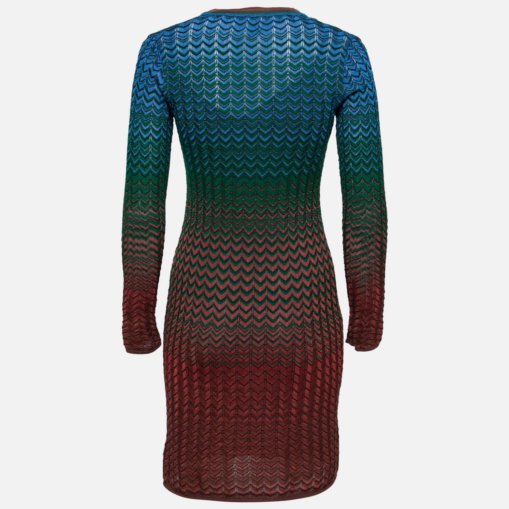 

M Missoni Multicolor Chevron Patterned Knit V-Neck Dress