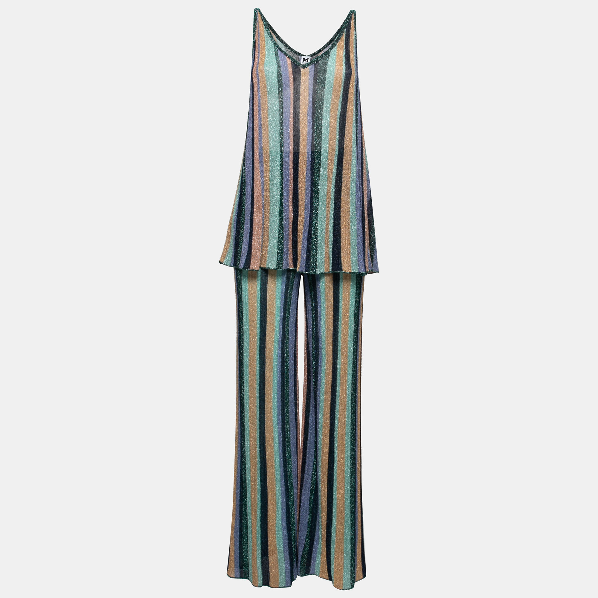 M Missoni Multicolor Striped Lurex Knit Top & Pants Set S  