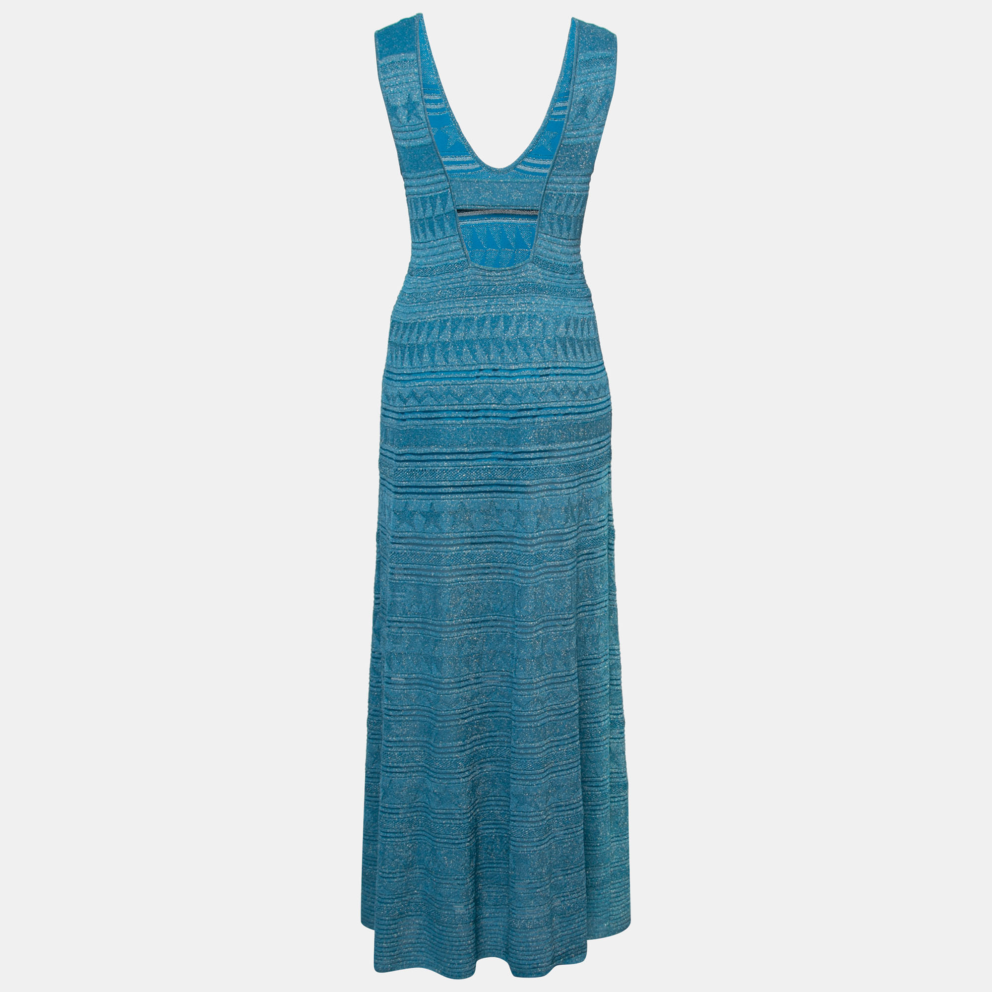 

M Missoni Blue Patterned Lurex Knit Sleeveless Maxi Dress