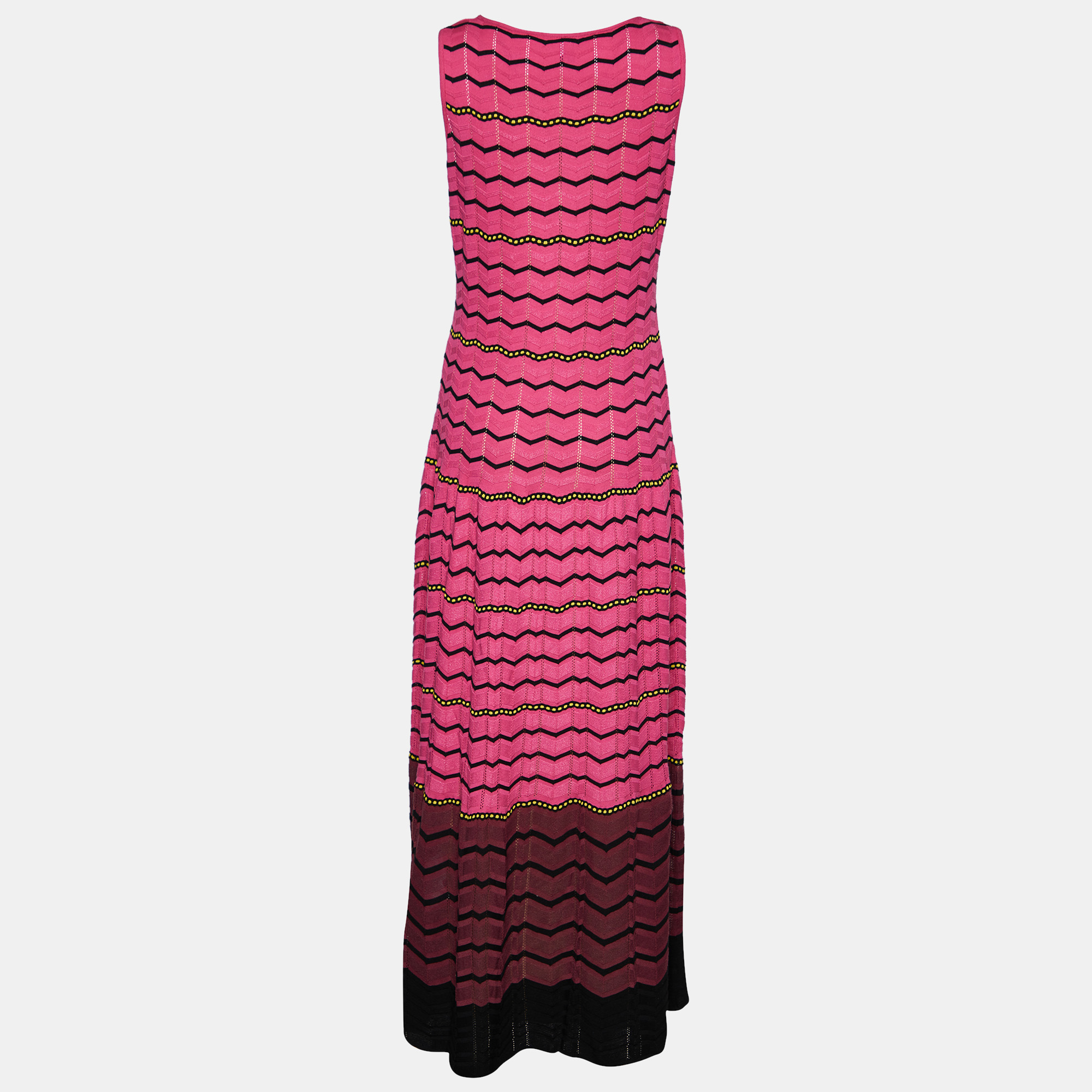 

M Missoni Pink Zig Zag Knit Sleeveless Maxi Dress