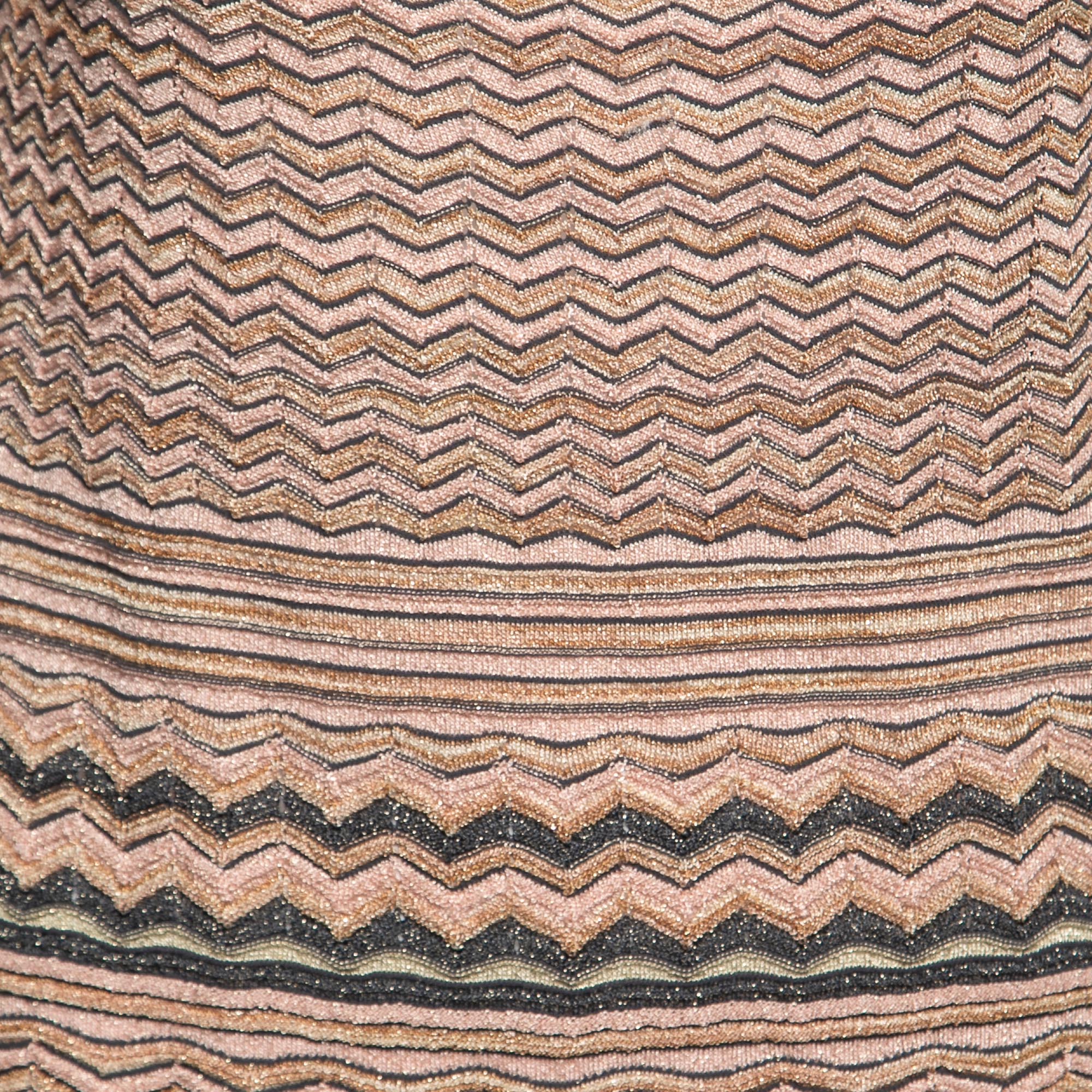 M Missoni Beige Chevron Patterned Lurex Knit Top M 