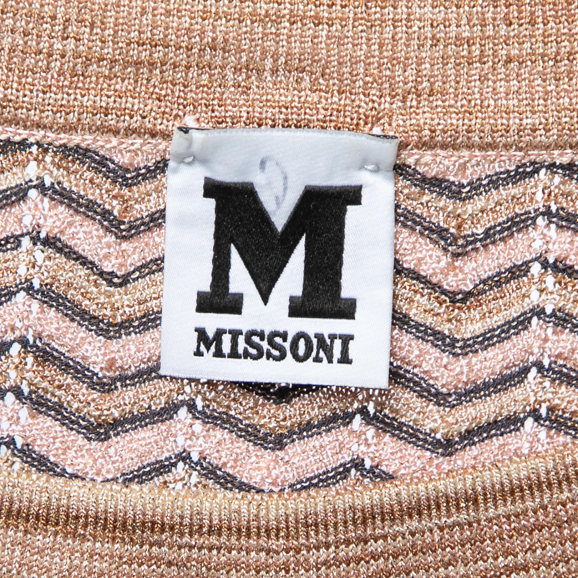 M Missoni Beige Chevron Patterned Lurex Knit Top M 