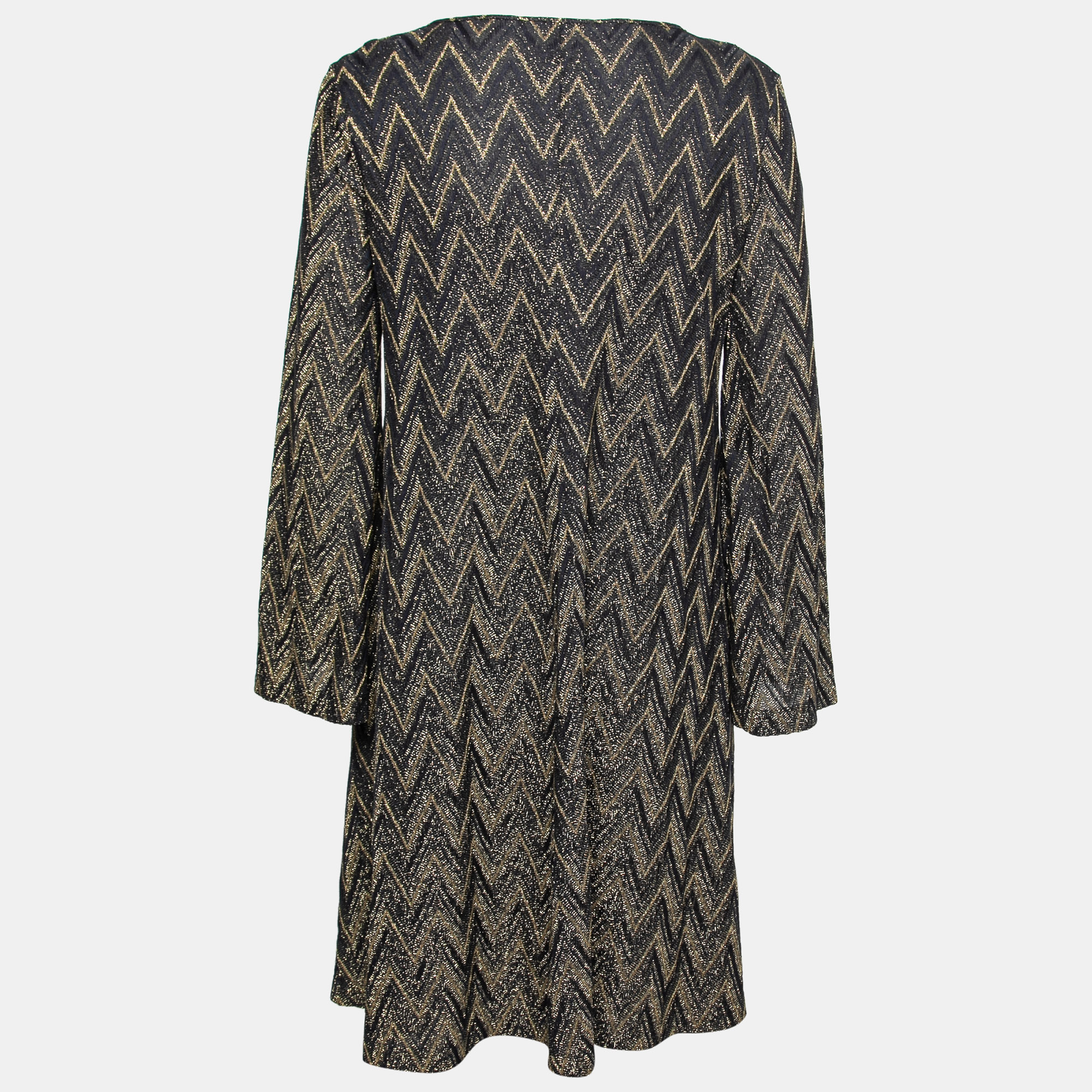 

M Missoni Navy Blue & Metallic Chevron Patterned Knit Midi Dress M