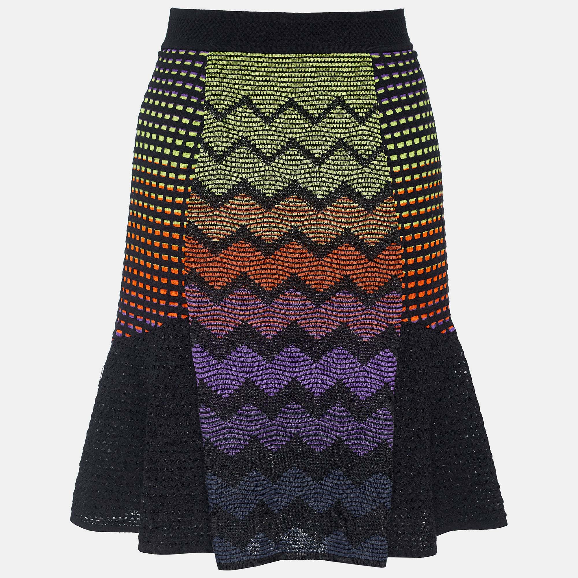 Pre Owned M Missoni Multicolor Cotton Blend Knit Flared Skirt M