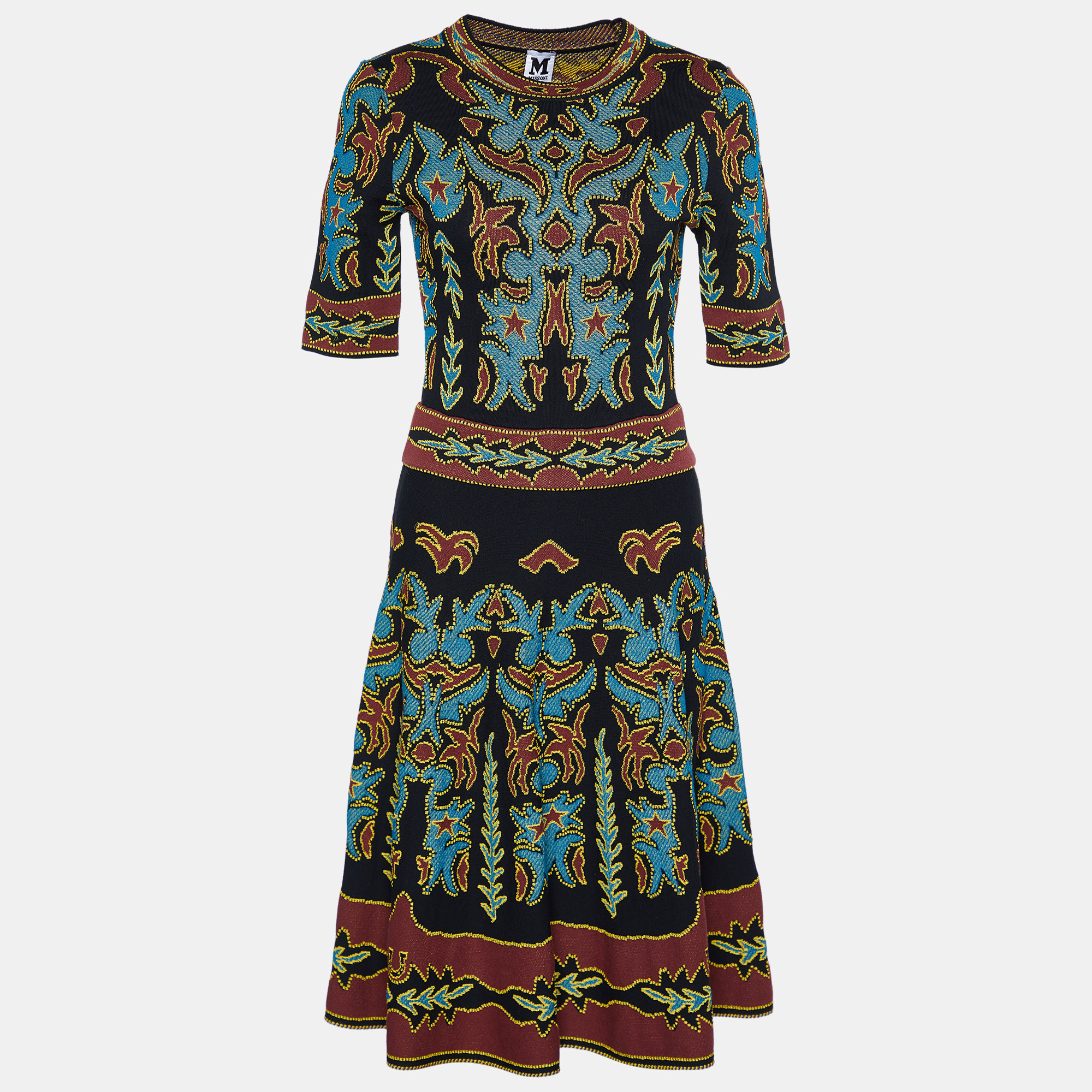 Pre Owned M Missoni Multicolor Intarsia Knit Midi Dress M