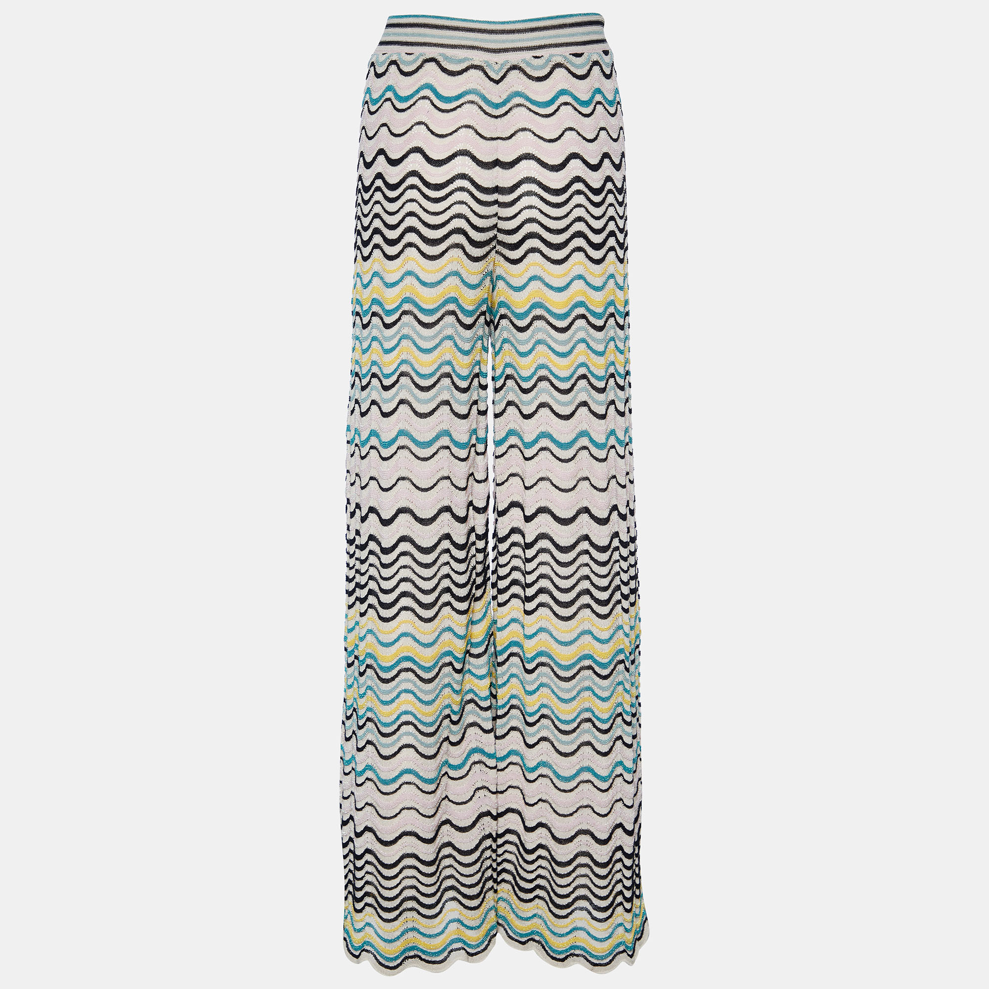 

M Missoni Multicolor Wave Pattern Knit Wide Leg Pants