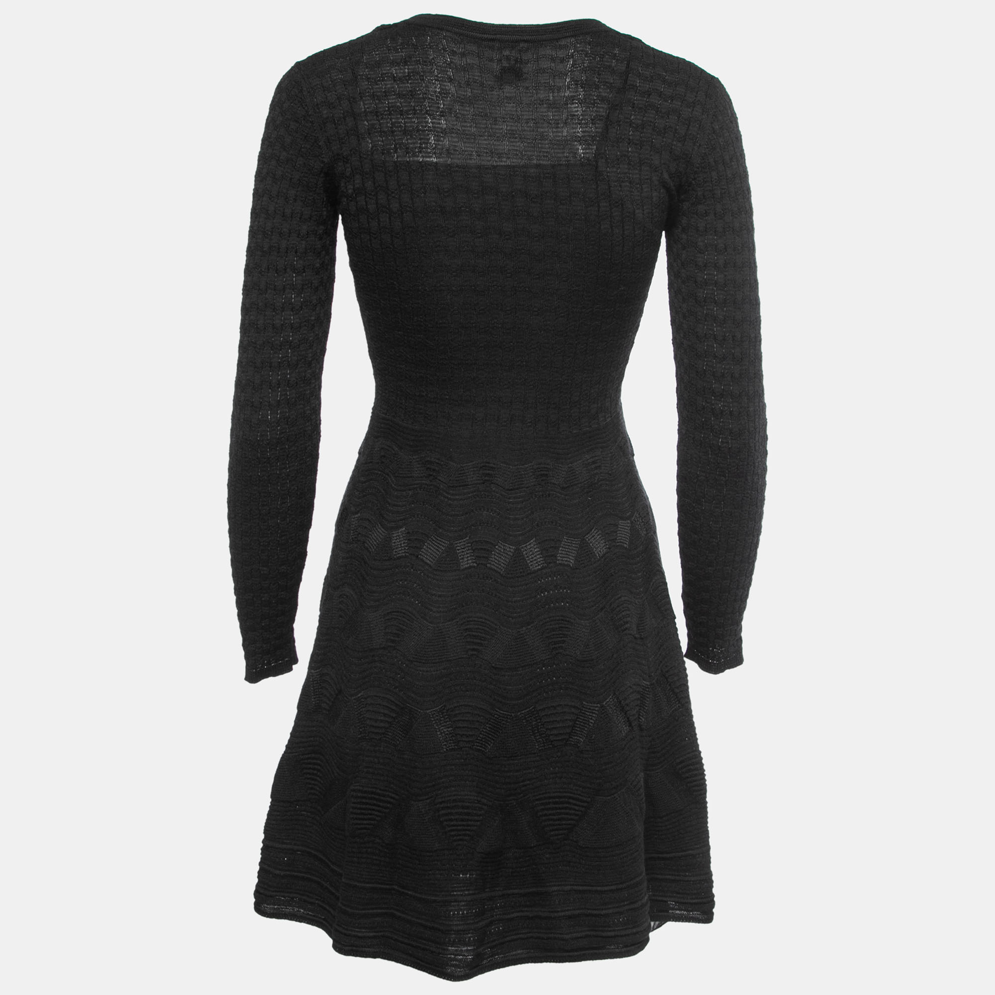 

M Missoni Black Textured Knit V-Neck Flared Dress