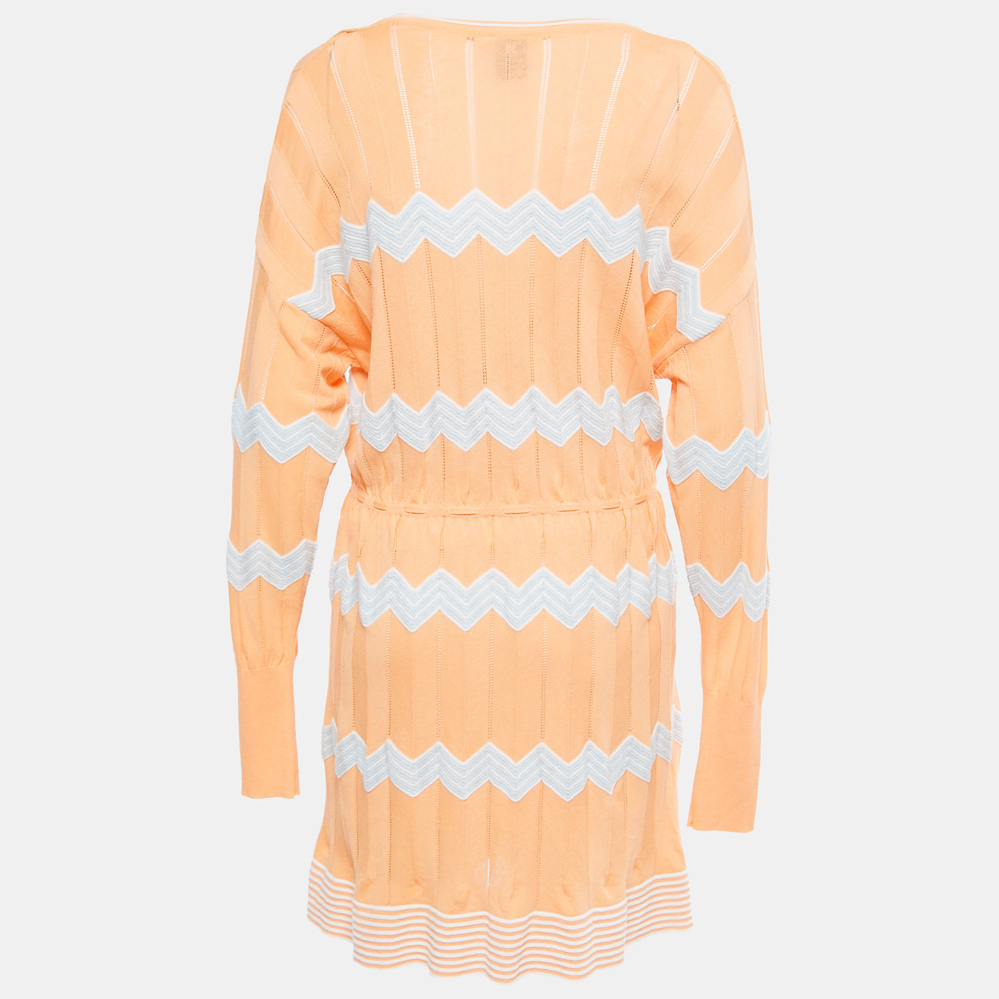

M Missoni Collection Orange Patterned Knit V-Neck Drawstring Dress