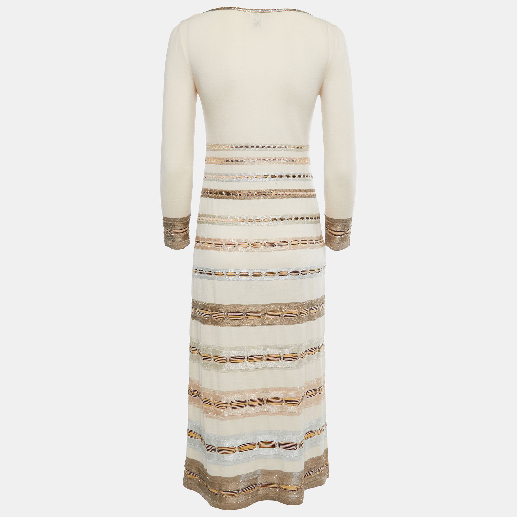 

M Missoni Beige Multicolor Patterned Knit Midi Dress