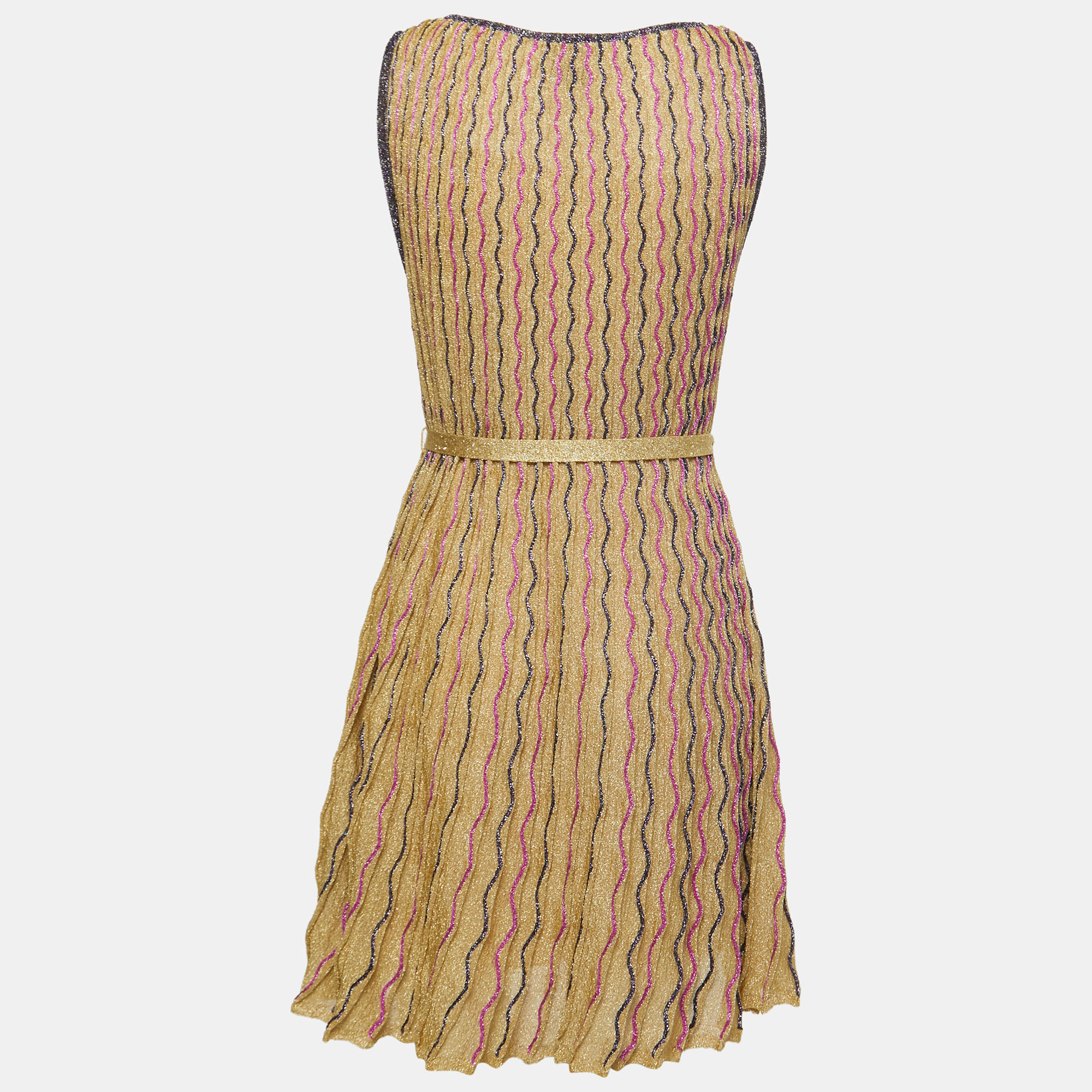 

Missoni Gold Patterned Lurex Knit Belted Midi Dress