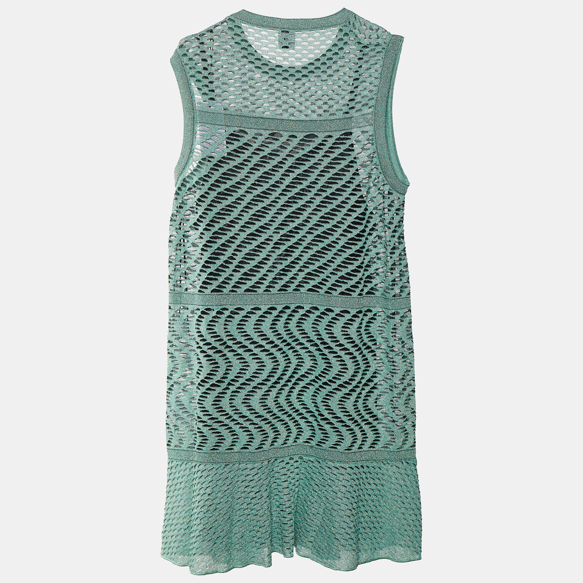 Pre-owned M Missoni Green Lurex Perforated Knit Sleeveless Mini Dress L
